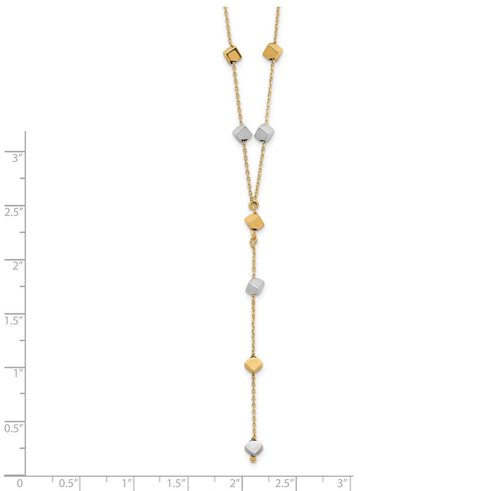 14K Two-Tone Polished Adjustable Beaded Y-Drop Necklace