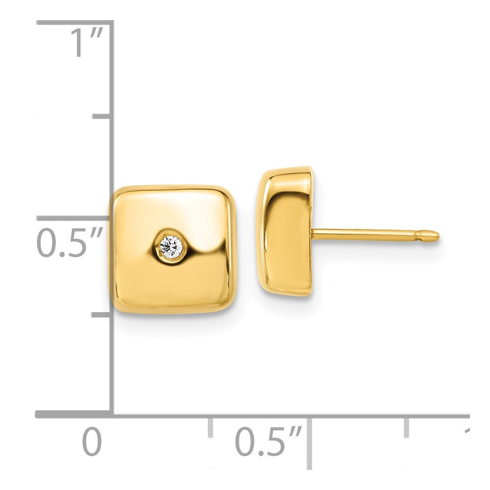 14k Polished Square with CZ Post Earrings