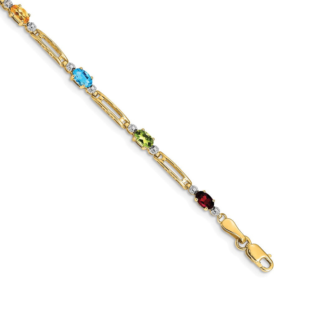 14k Fancy Diamond and Gemstone Rainbow Bracelet 7 inches
