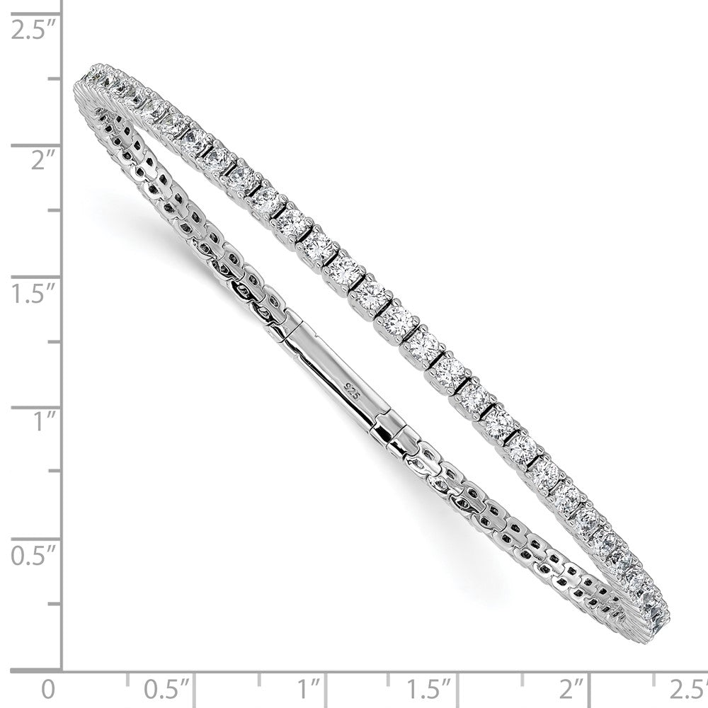 Sterling Silver Rhodium-plated CZ 8in Flexible Bangle Bracelet 8 inches