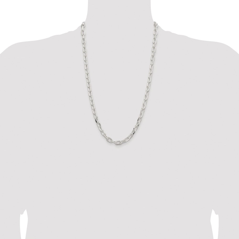 Sterling Silver Rhodium-plated 7.5mm Diamond-cut Long Link Cable Chain