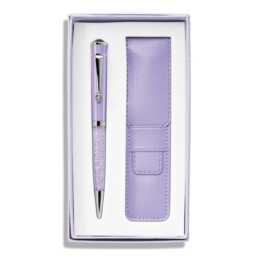 Luxury Giftware by Jere Lilac Purple Crystal Filled Ballpoint Pen with Matching Vinyl Pouch Set QJBP111PU