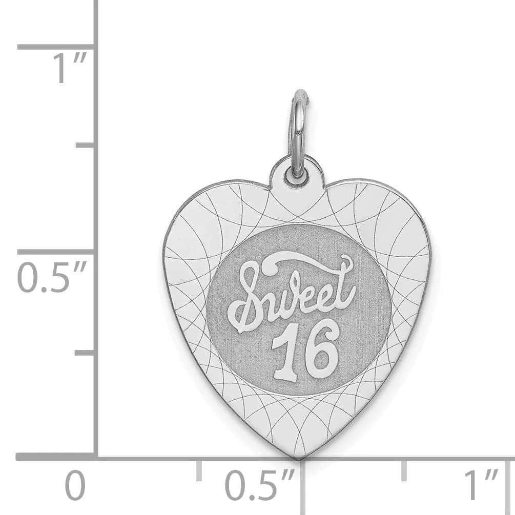 Sterling Silver Rhodium-plated Sweet Sixteen Heart Disc Charm