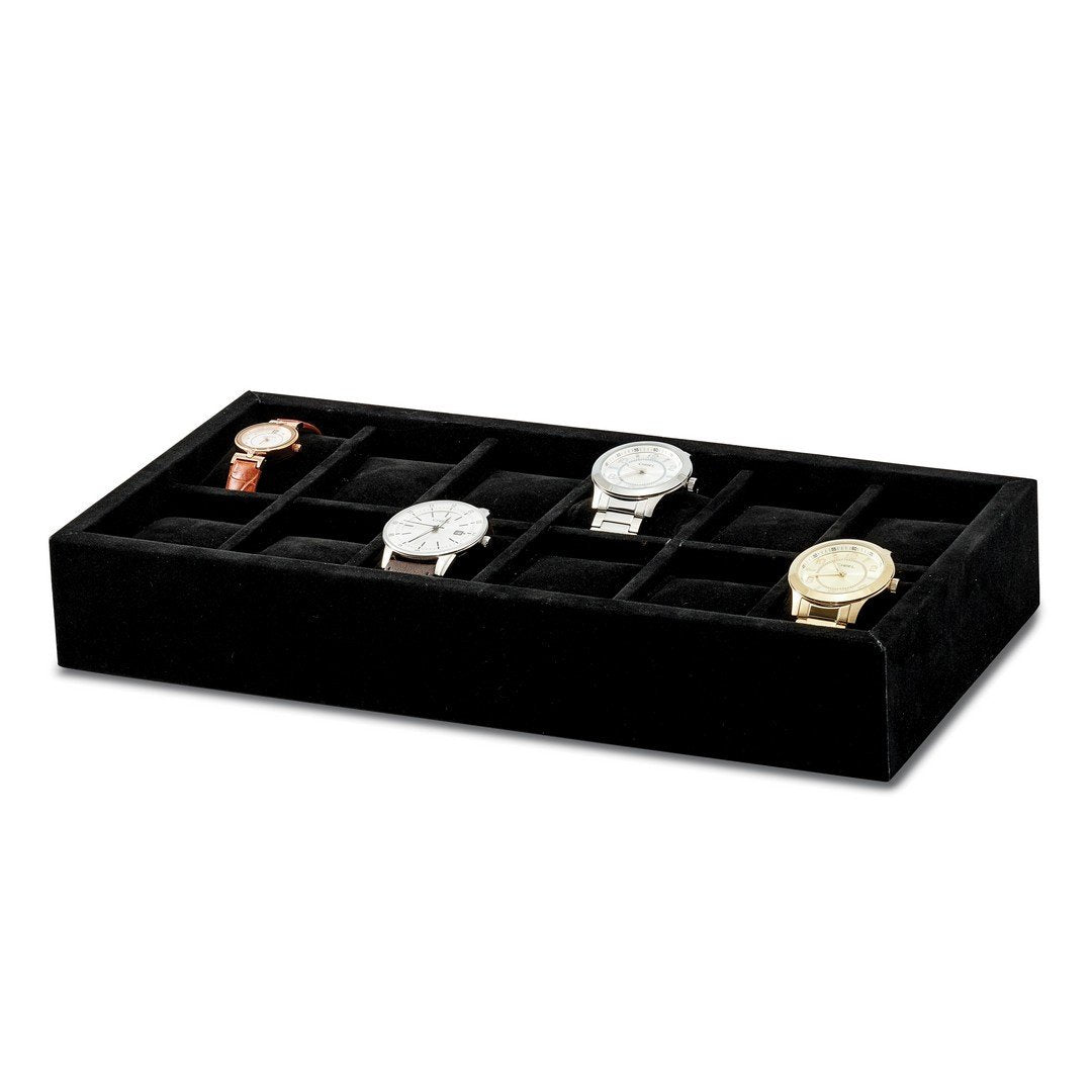Luxury Giftware Black Faux Suede 12 Watch Tray