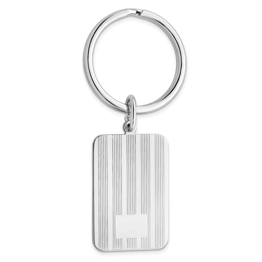 Rhodium-plated Kelly Waters Lined Engraveable Key Ring with Engravable Area QKW663