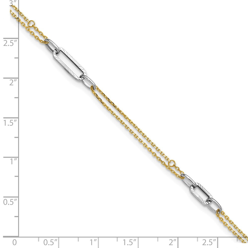 14K Two-tone Polished and Diamond-cut 3-Station 9 inch with 1 inch Extender Anklet