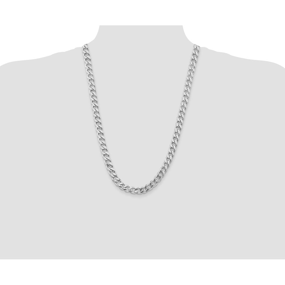 Sterling Silver Rhodium-plated 9.3mm Curb Chain 26 Inches