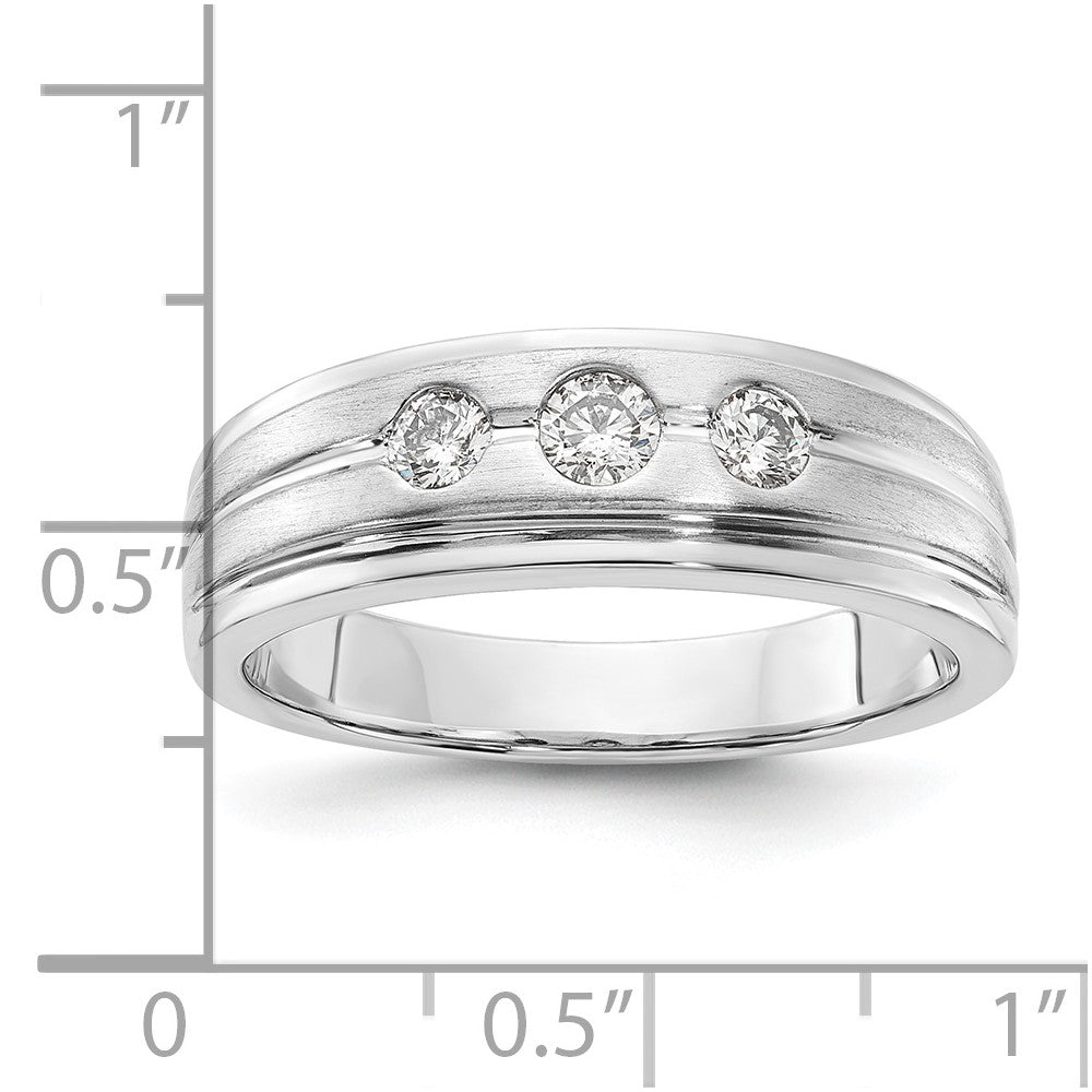 10K White Gold Polished & Brushed Diamond Men's Band