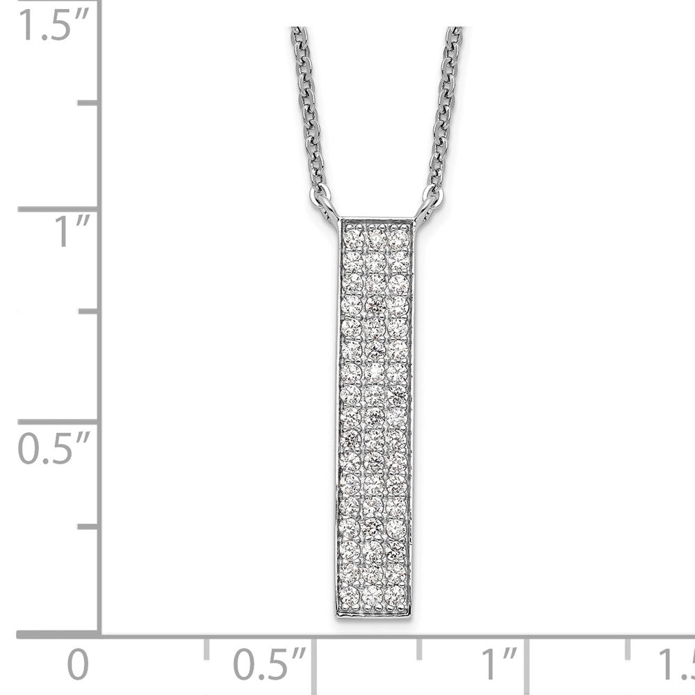 Sterling Silver Rhodium-plated CZ Dangle Bar Necklace 18 Inches