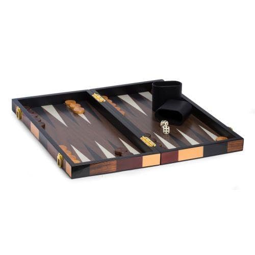 Bey-Berk International G558M 18 in. Art Deco Design Backgammon Set, Black, Tan & Brown
