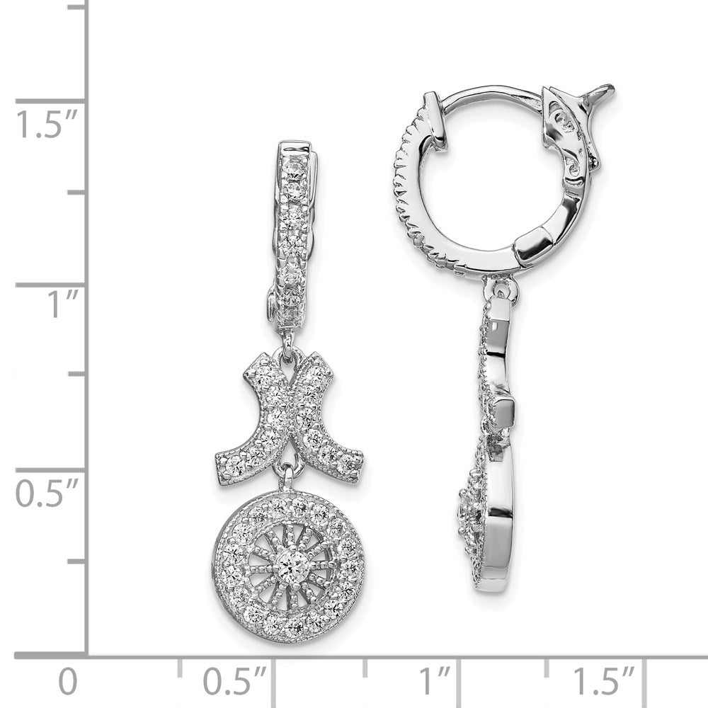 Sterling Shimmer Sterling Silver Rhodium-plated 74 Stone CZ Fancy Dangle Hinged Hoop Earrings