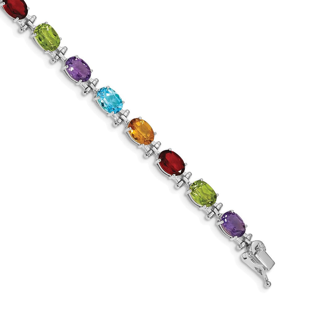 14k White Gold Rainbow Gemstone Bracelet 7 inches