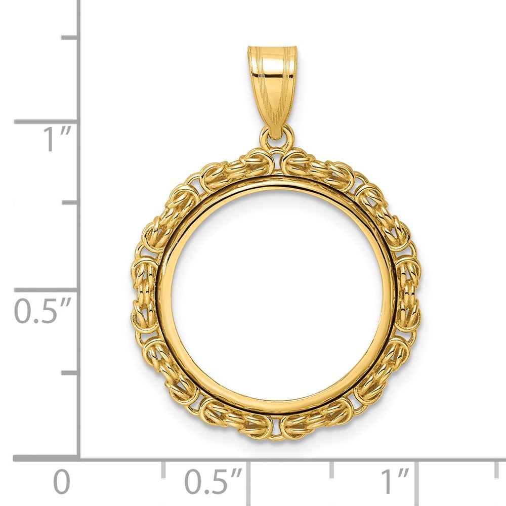 14k Polished Byzantine Link with 18.0mm Prong Coin Bezel Pendant