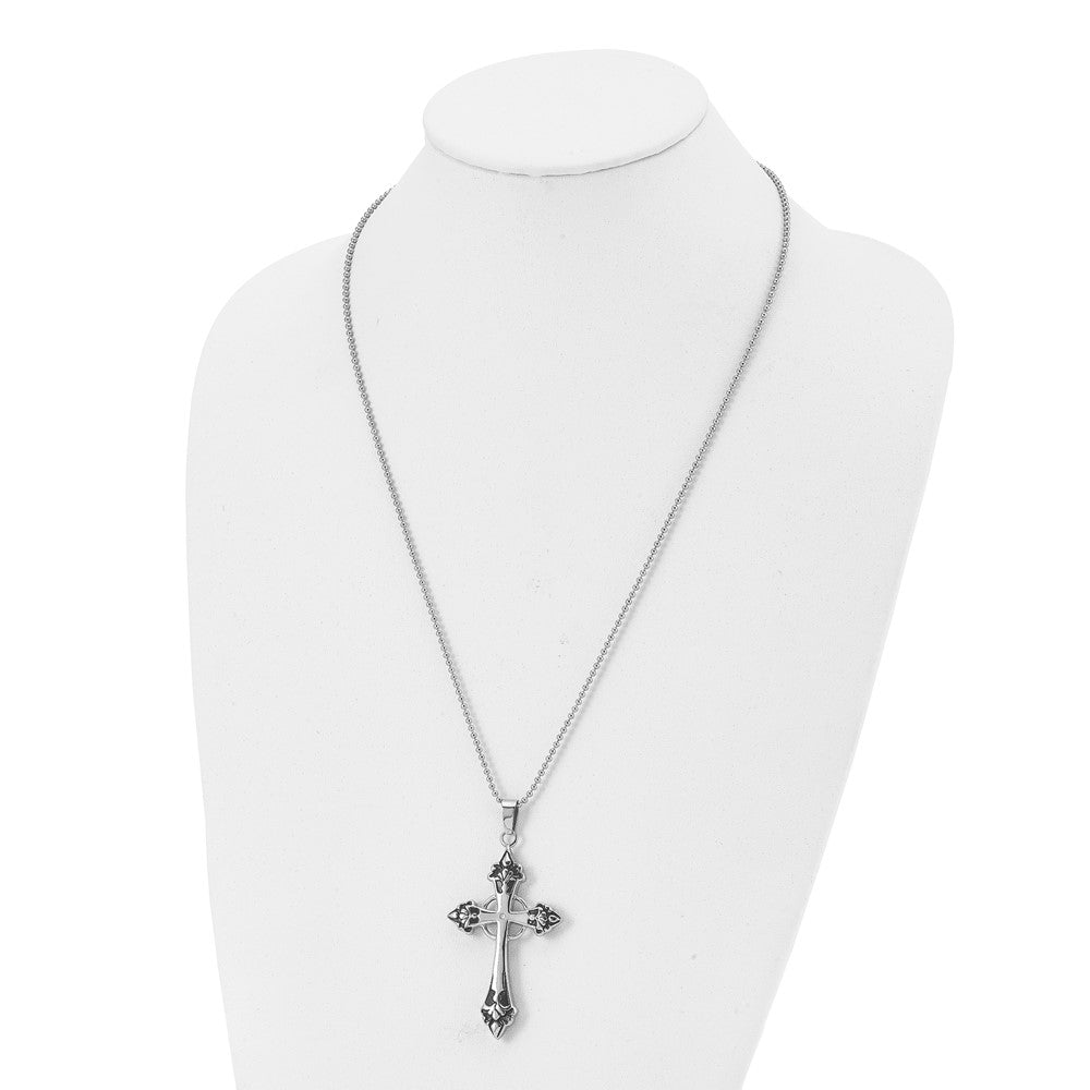 Stainless Steel Polished Enameled w/.01ct Diamond Cross 24in Necklace