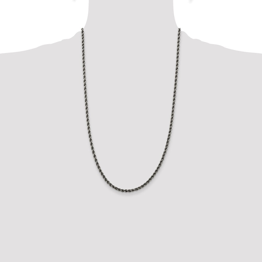 Sterling Silver Ruthenium-plated 3.4mm Rope Chain 26 Inches