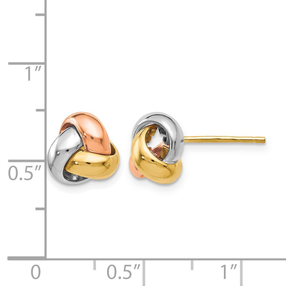 14K Tri-Color Polished Love Knot Earrings with Heavy Back