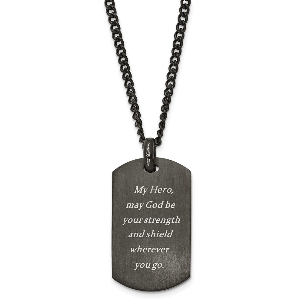 Stainless Steel Polished Black Yellow IP CZ HERO Dog Tag 24in Necklace