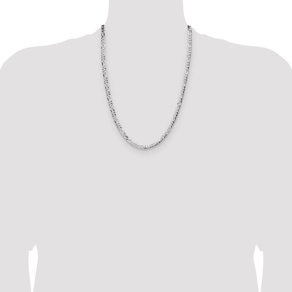 Sterling Silver Rhodium-plated 4.0mm Lightweight Flat Figaro Chain