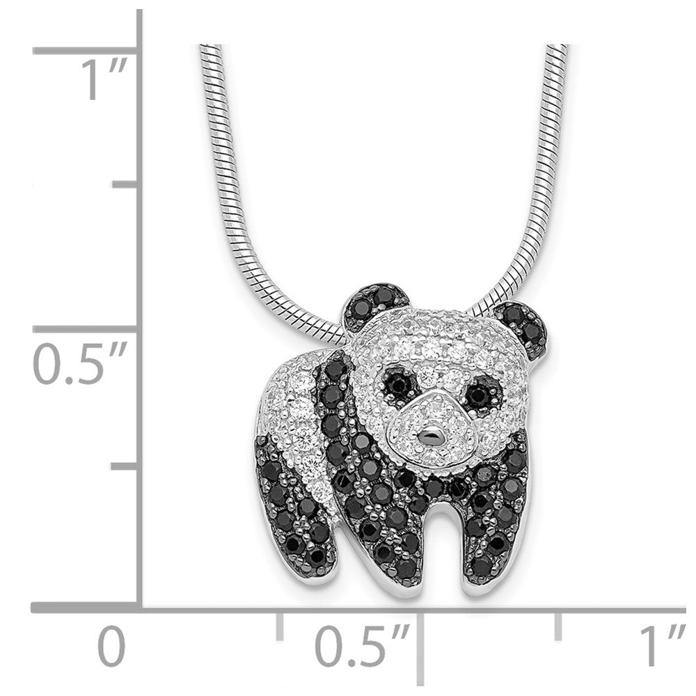 Brilliant Embers Sterling Silver Rhodium-plated 84 Stone 18 inch Micro Pav‚ Black and White CZ Panda Necklace with 2 Inch Extender 18 Inches