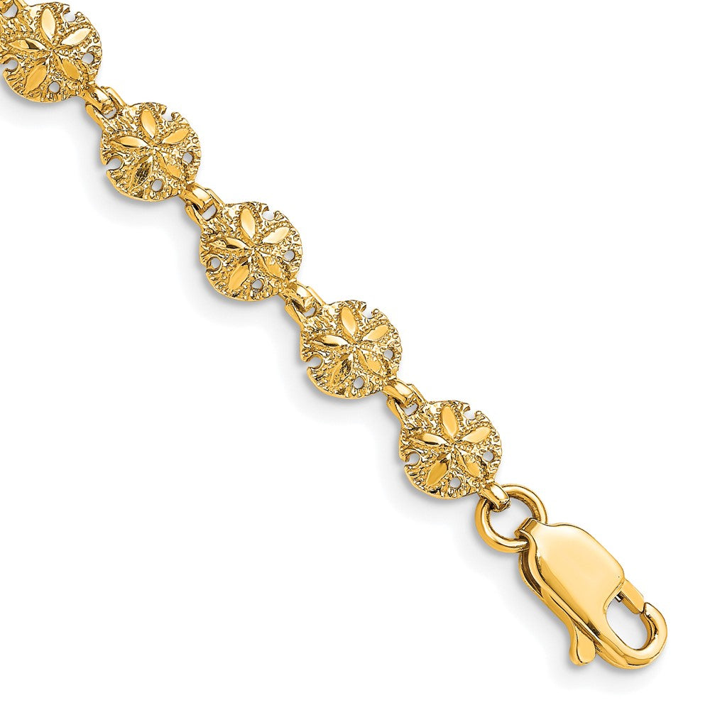 14K Polished /Textured Mini Sand Dollar Bracelet 7 inches