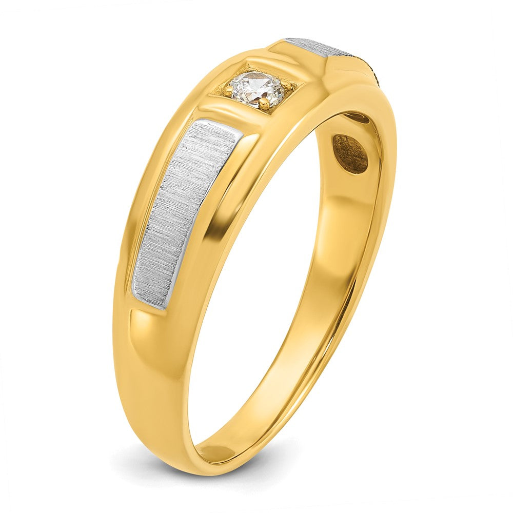 14k Two-tone IBGoodman Men's Polished and Satin 1/10 carat Diamond Complete Ring Size 1