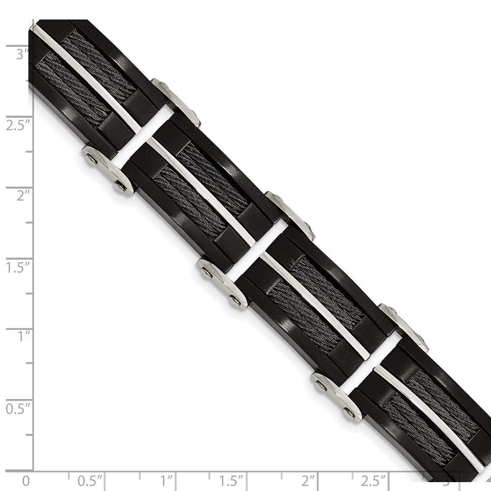 Stainless Steel Brushed and Polished Black IP-plated Wire 8.75in Bracelet 8.75 inches