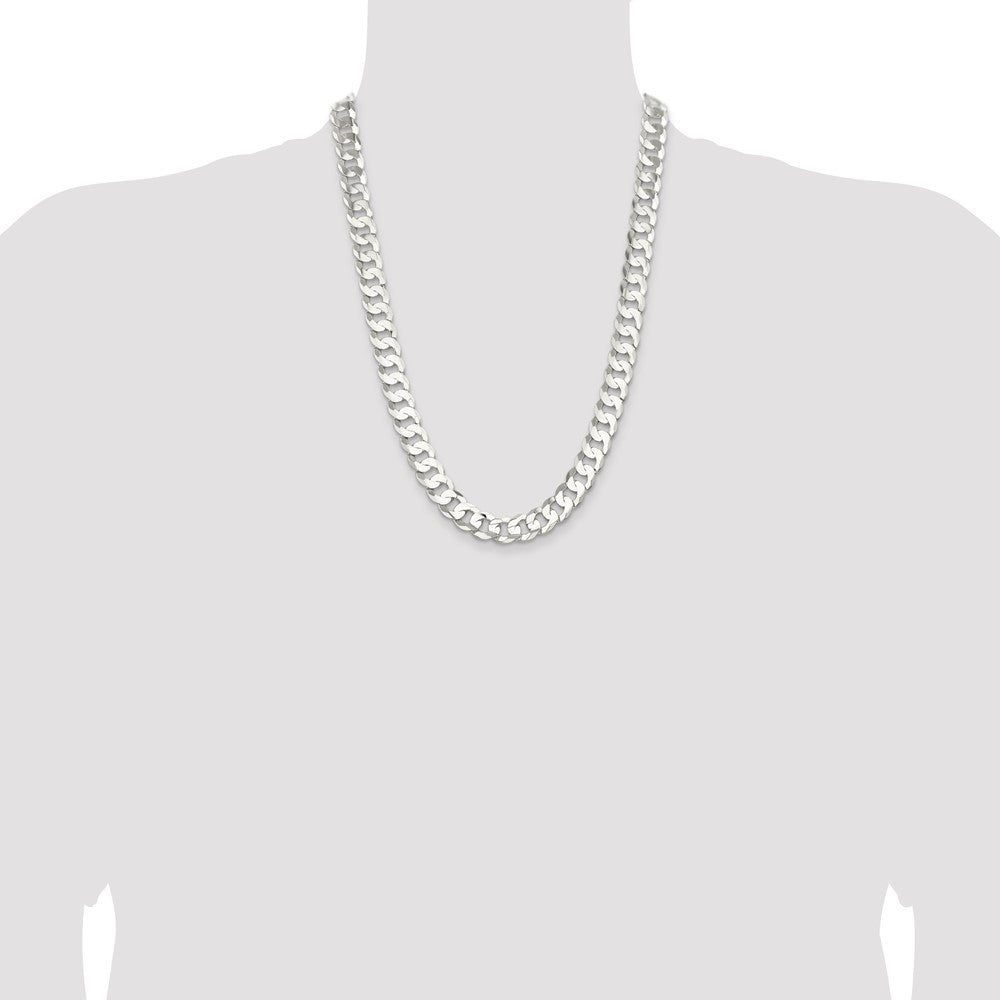 Sterling Silver 11.9mm Concave Beveled Curb Chain 24 Inches