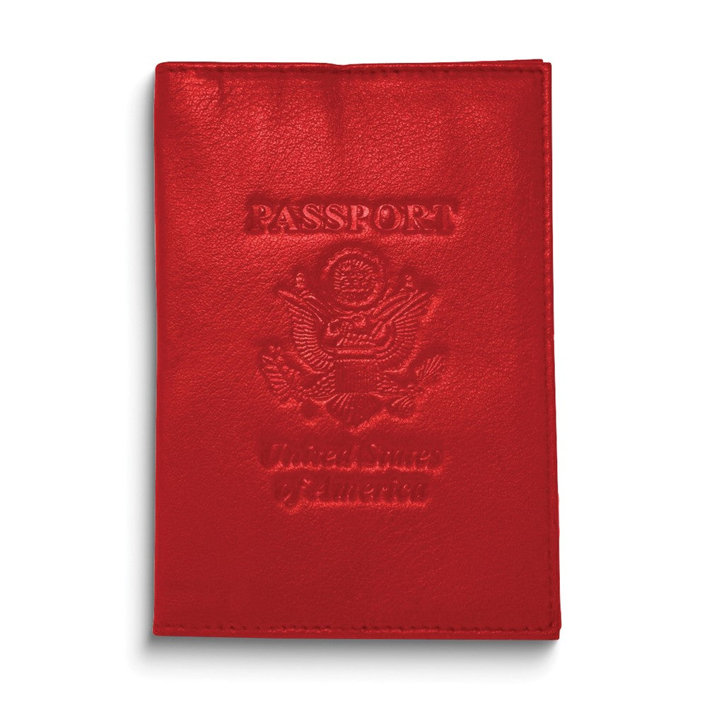 Red Genuine Cowhide Leather RFID Blocking Passport Wallet with 3 Interior Slots QGM22568