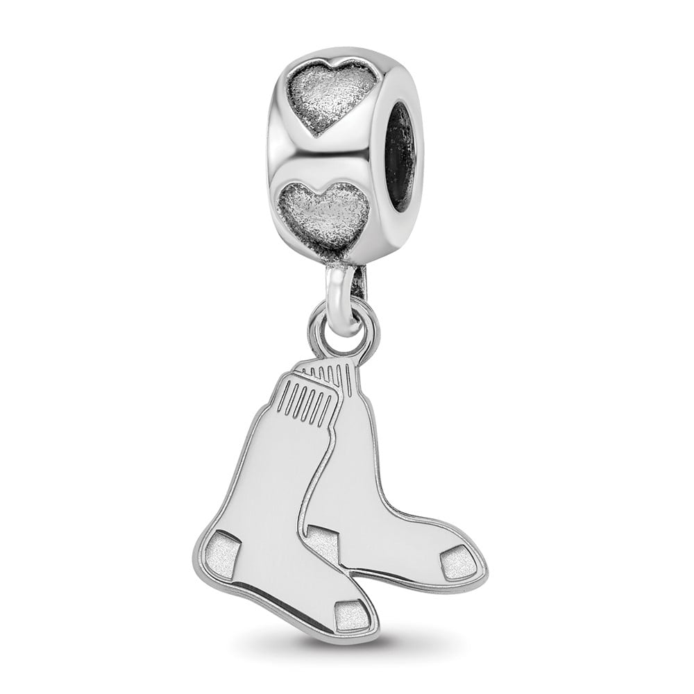 Sterling Silver Rhodium-plated LogoArt Boston Red Sox Logo on Heart Bead