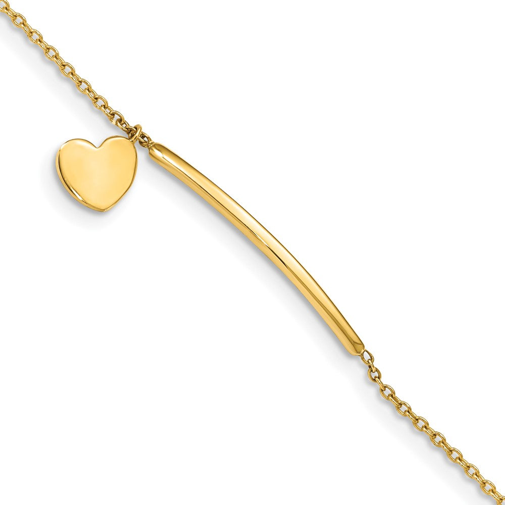 14K Children's Polished Heart Dangle w/.5in ext. Bracelet 5.5 inches