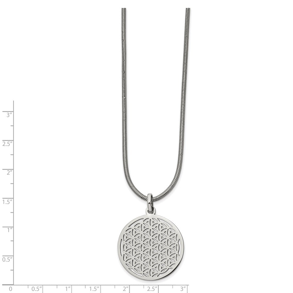 Stainless Steel Polished Flower Cut-out Small Circle 18 inch Necklace