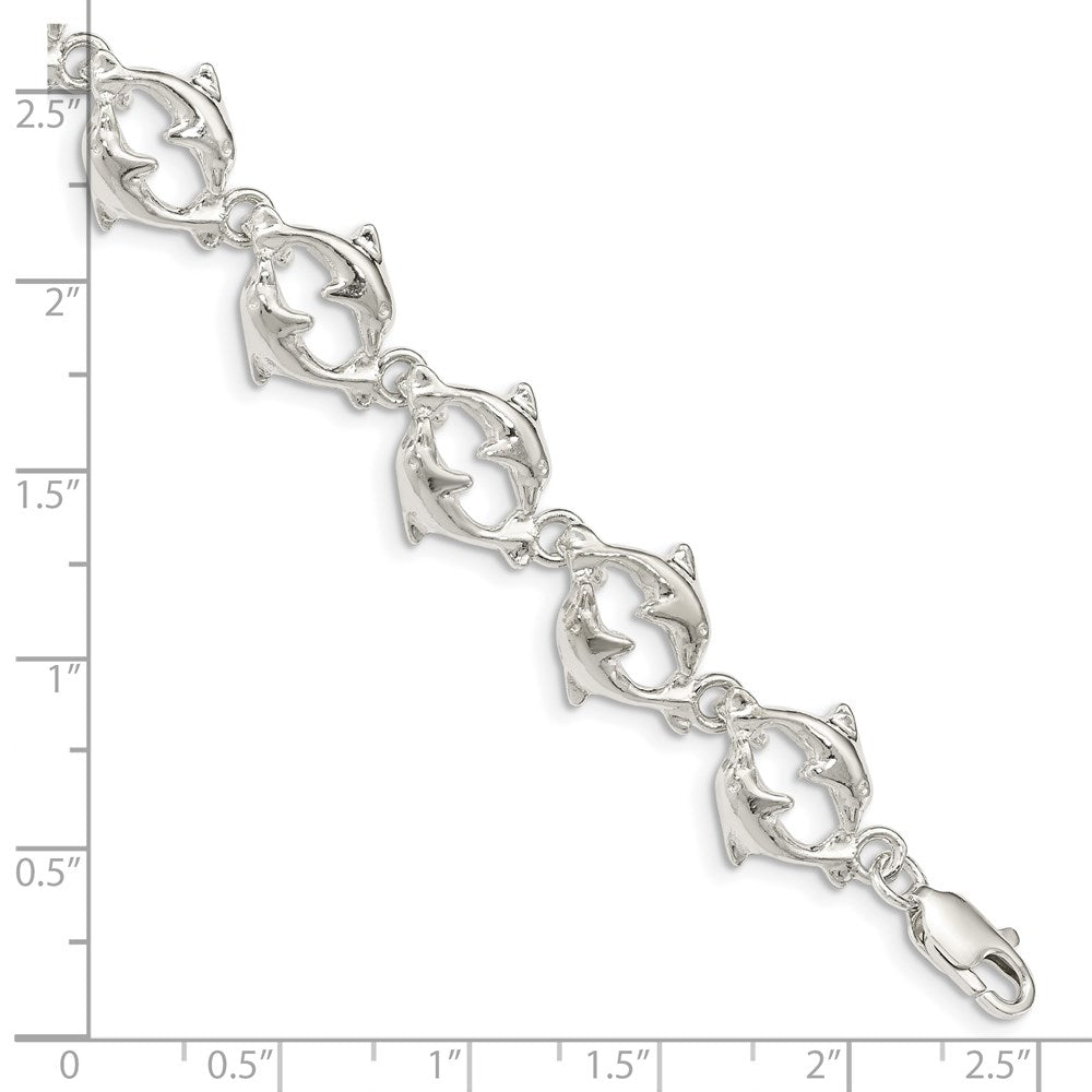 Sterling Silver Dolphins Bracelet 7 inches