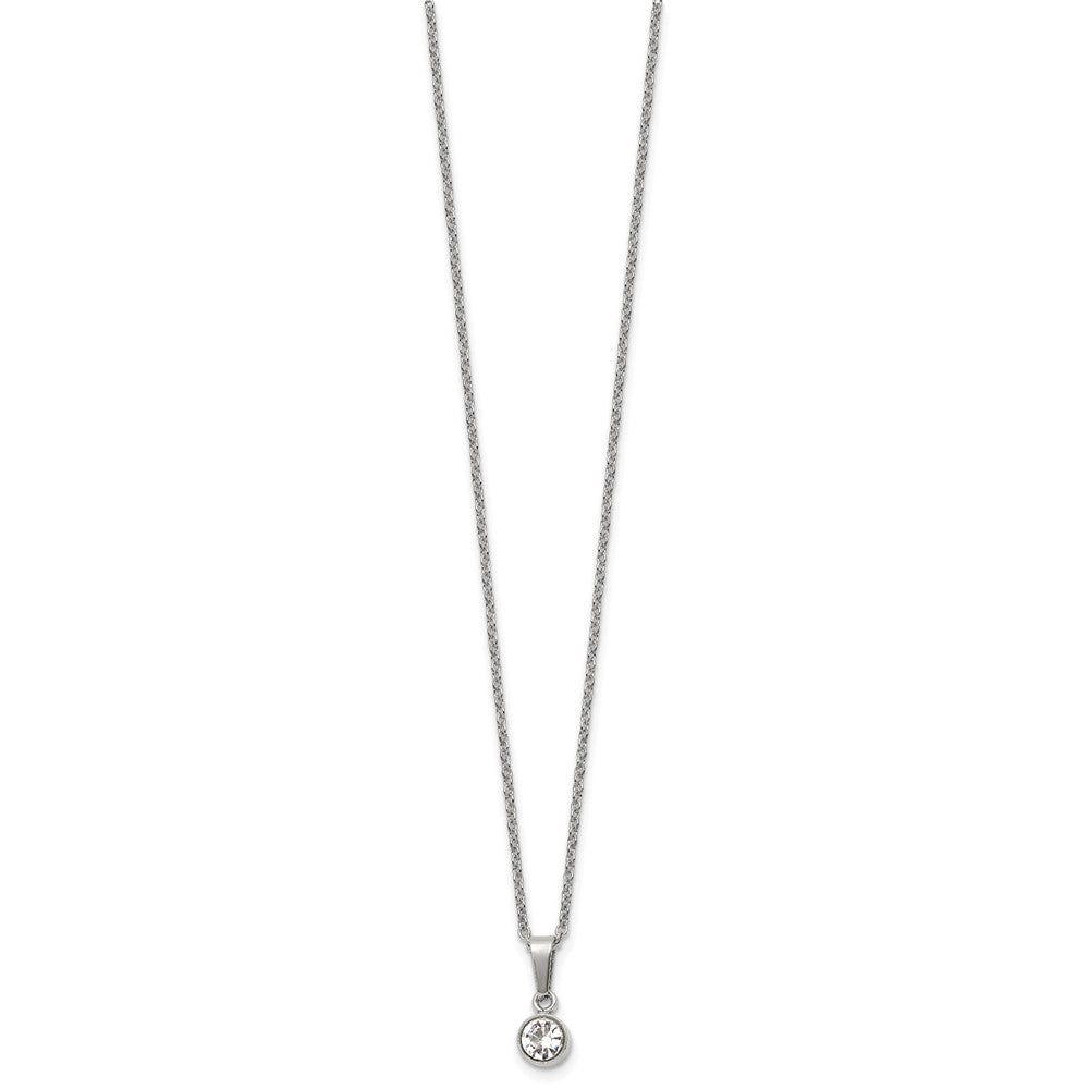 Stainless Steel Polished w/Crystal 16in w/2in ext. Necklace