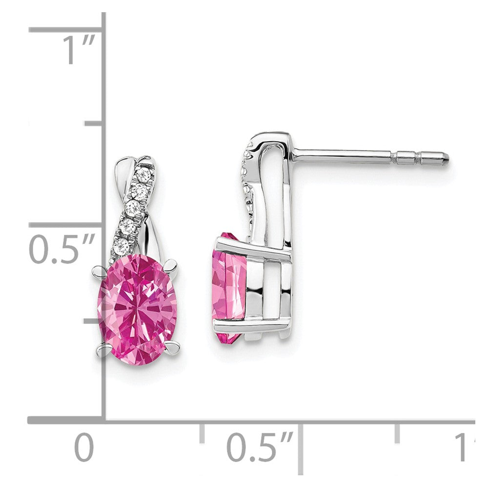 14K White Gold Created Pink Sapphire and Diamond Earrings