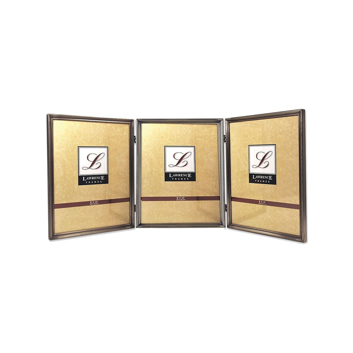 11580T Brushed Pewter Bead 8x10 Hinged Triple Picture Frame