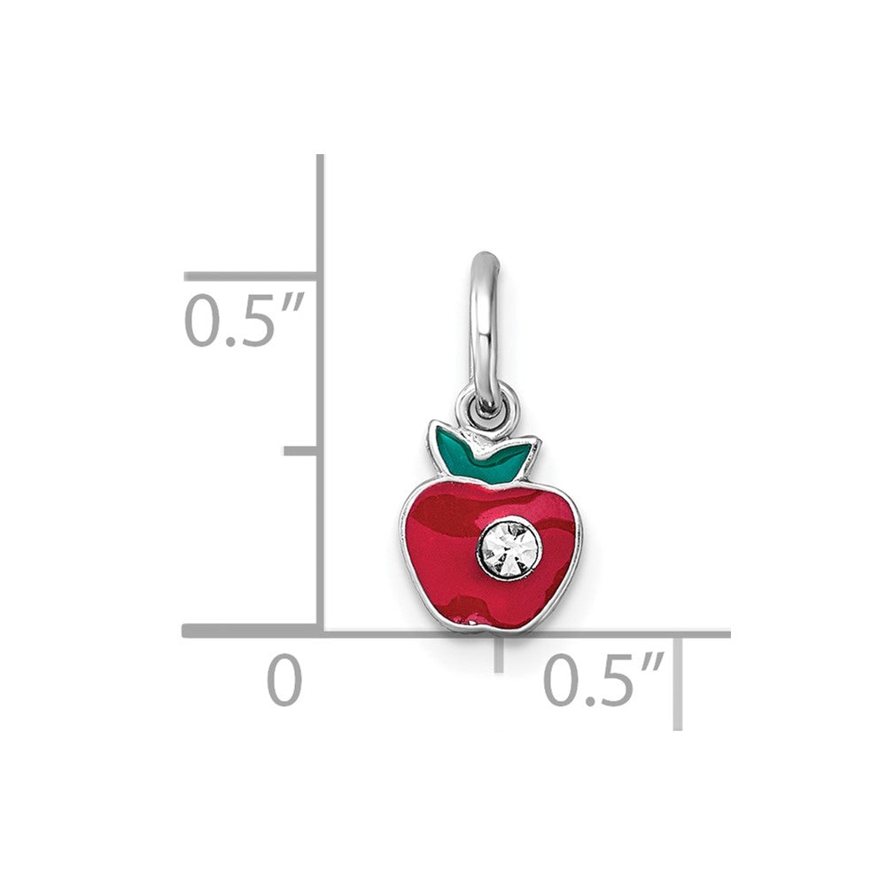 Sterling Silver Madi K Rhodium-plated Enameled Red Apple with Crystal Childrens Pendant