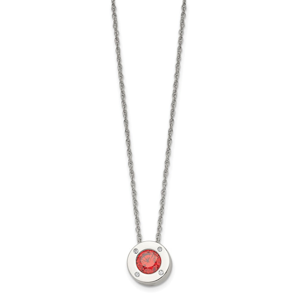 Stainless Steel Polished CZ July Birthstone 20in Necklace