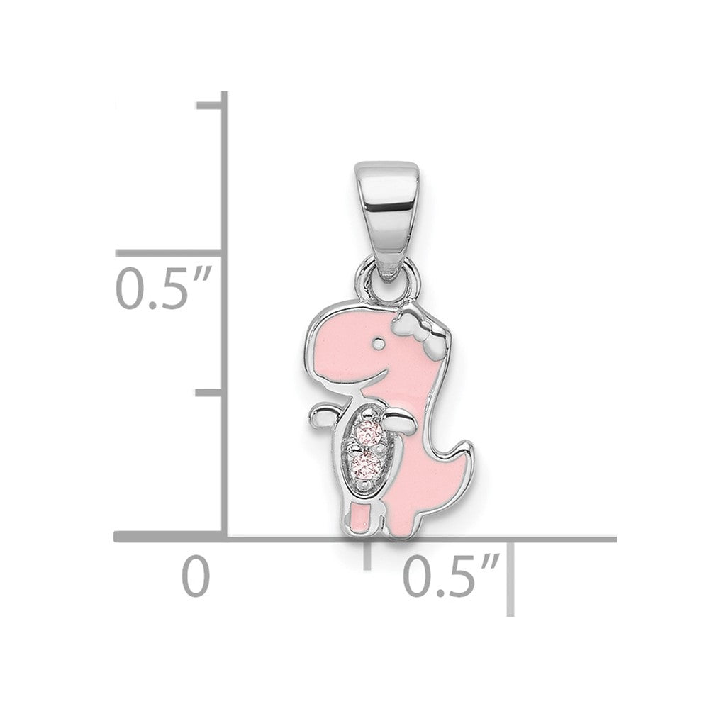 Sterling Silver RH-plated Pink Enamel & CZ Dinosaur Children's Pendant