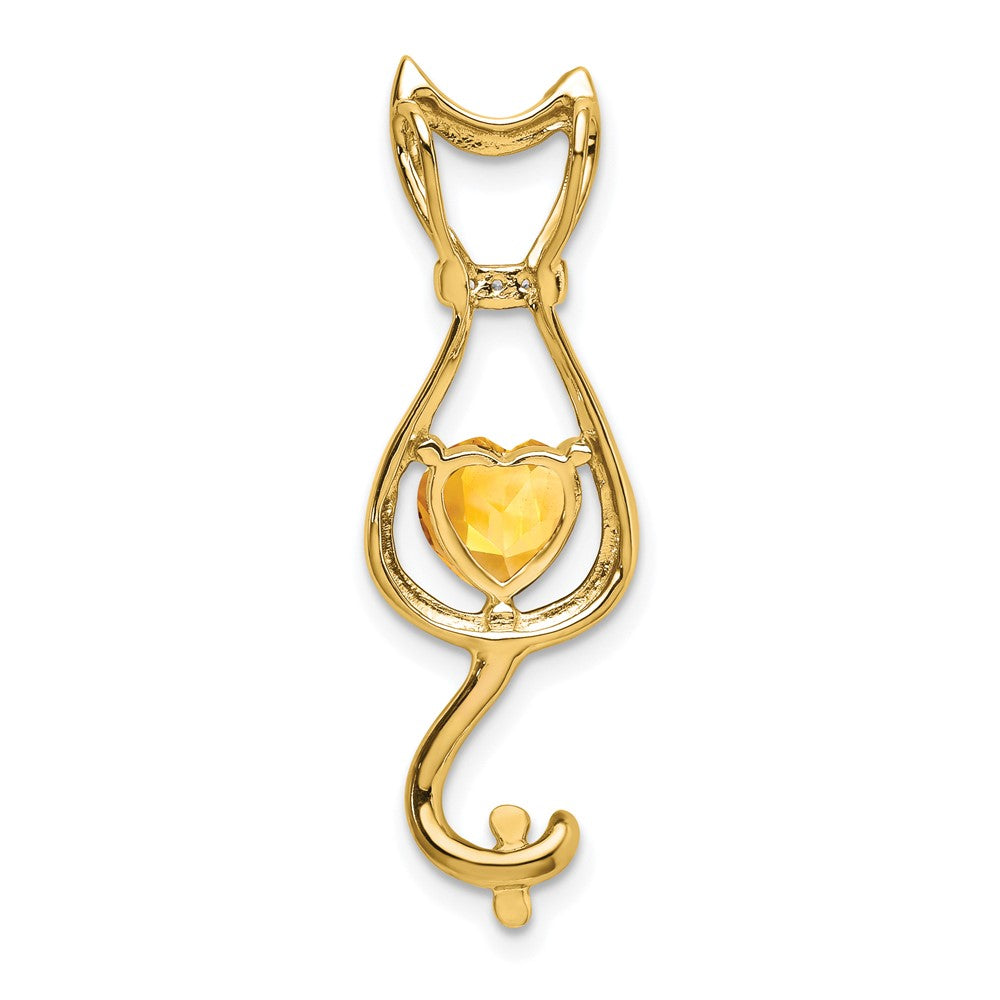 14k Citrine and Diamond Cat Pendant