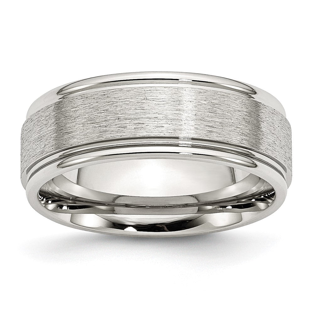 Stainless Steel Brushed and Polished 8mm Grooved Edge Band Size - 10