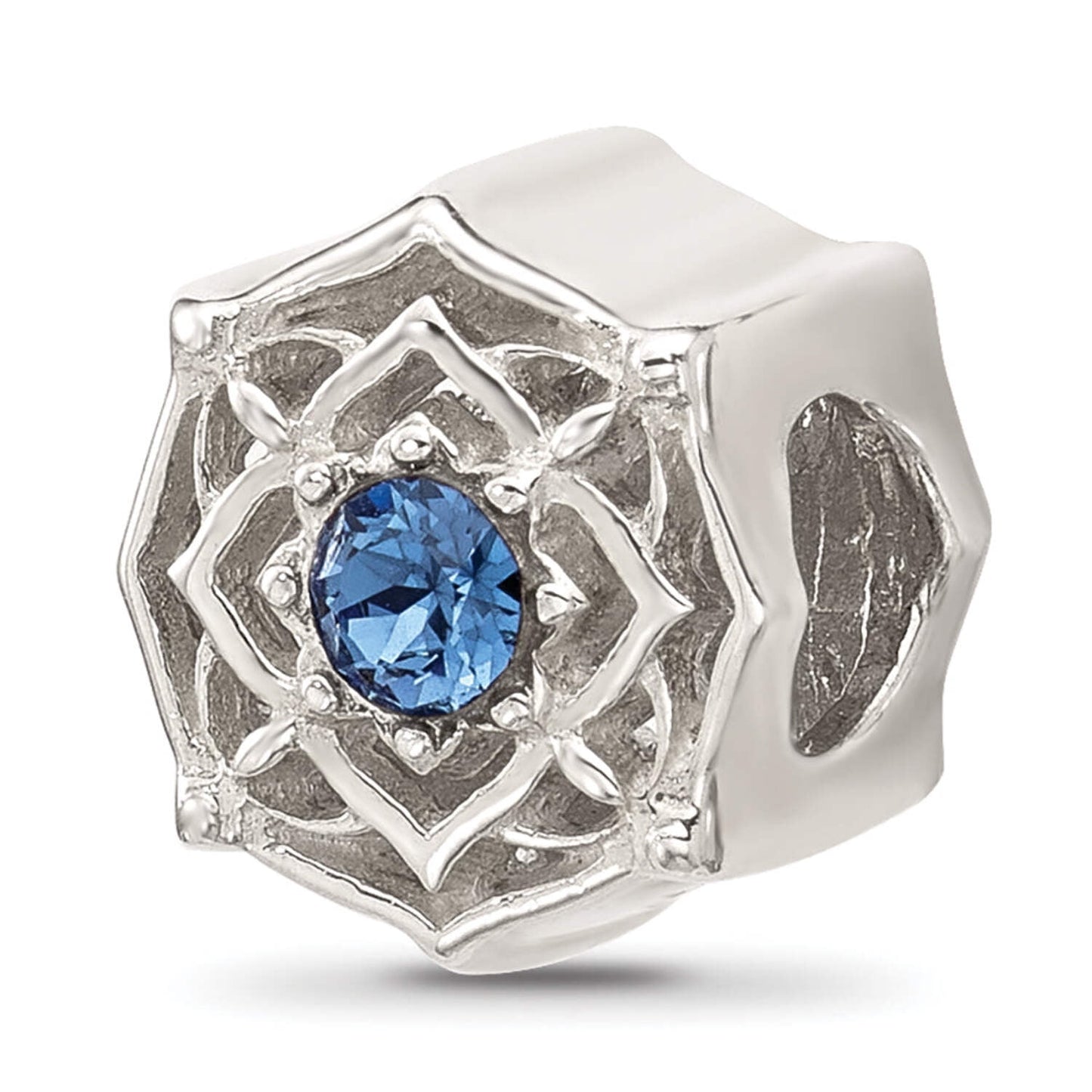 Sterling Silver Brushed And Polished Blue Bead