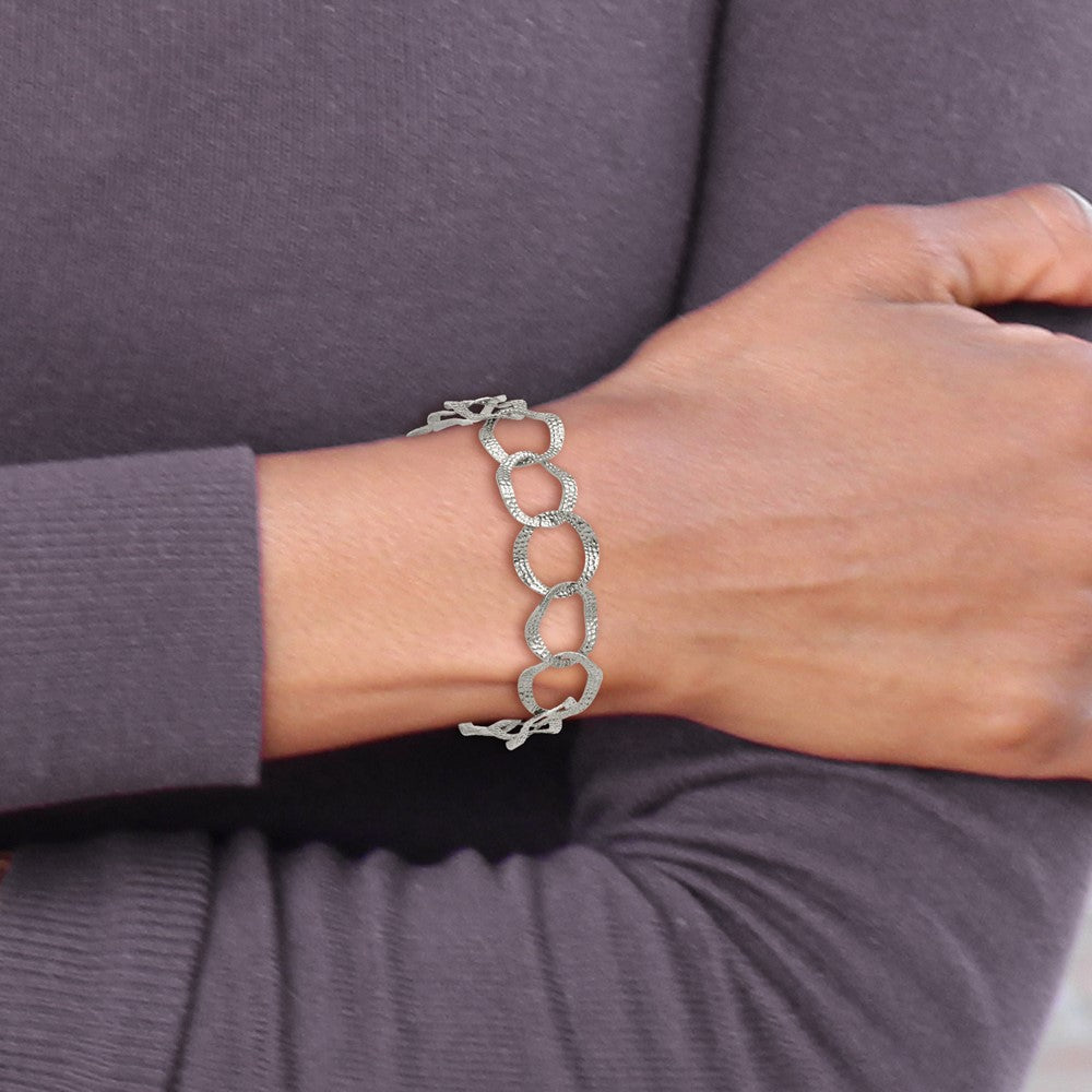 Chisel Stainless Steel Polished and Textured Open Circles 7.25 inch Plus a 1.5 inch Extension Bracelet 8.75 inches