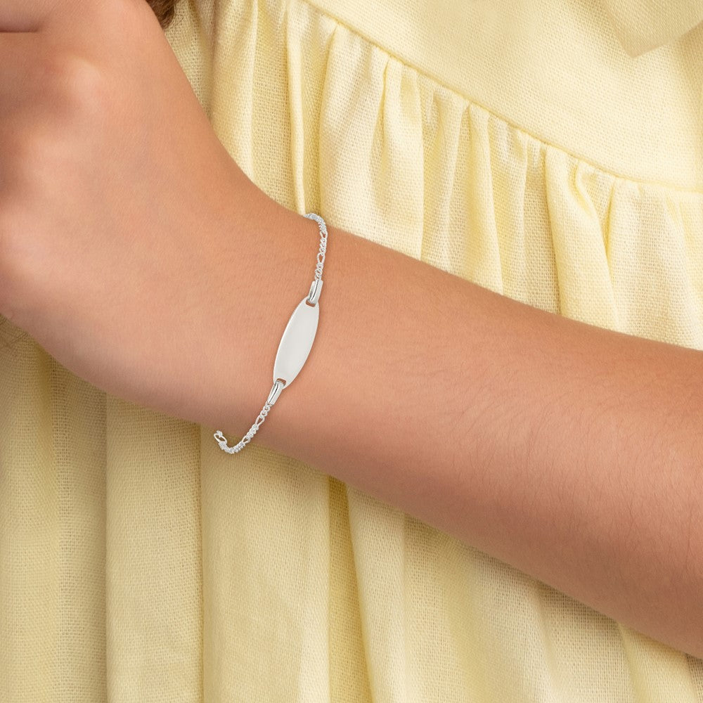 Sterling Silver Childrens 5in Plus 1in Ext ID Figaro Link Bracelet 5 inches