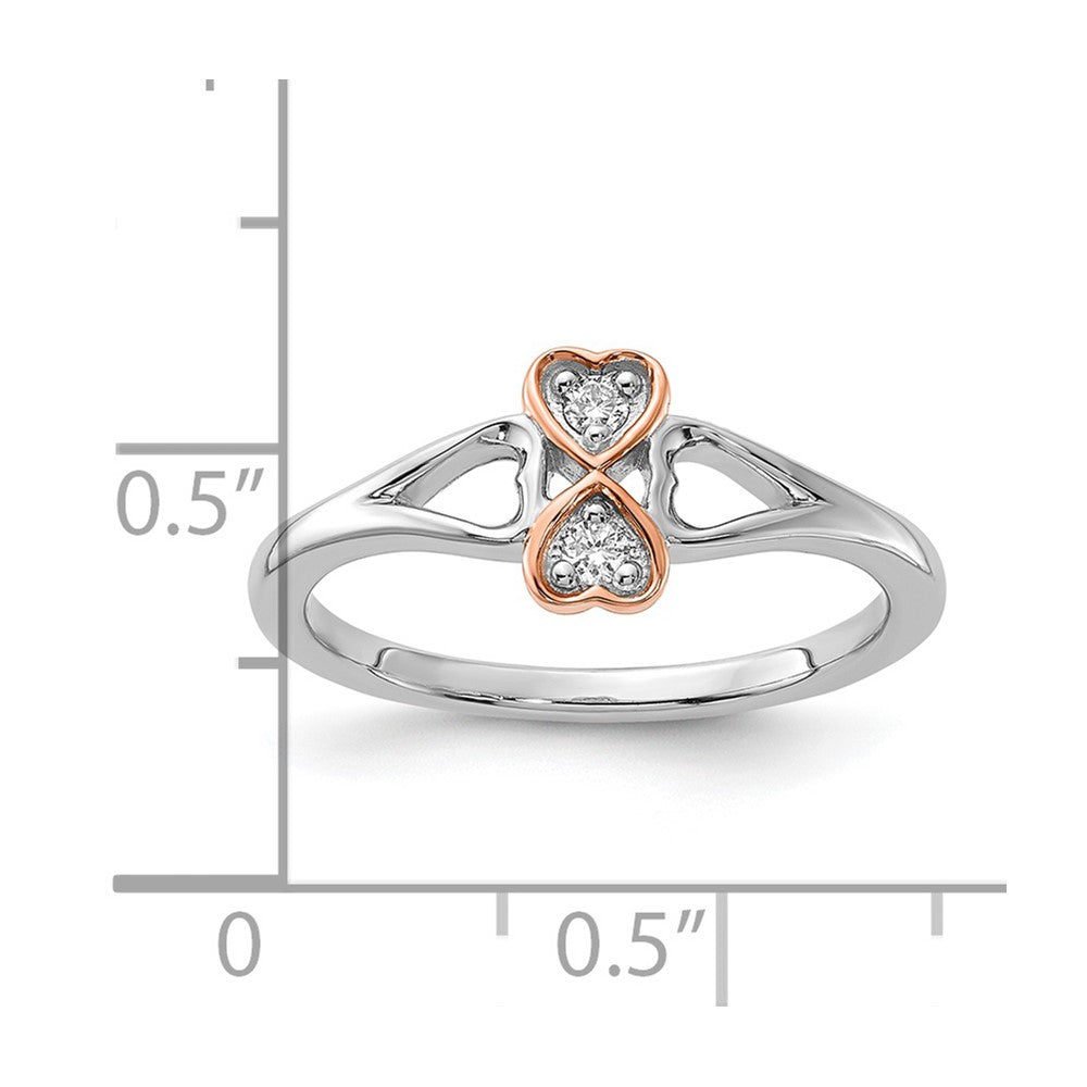 Sterling Silver & Rose-plate Polished Fancy Diamond Heart Ring