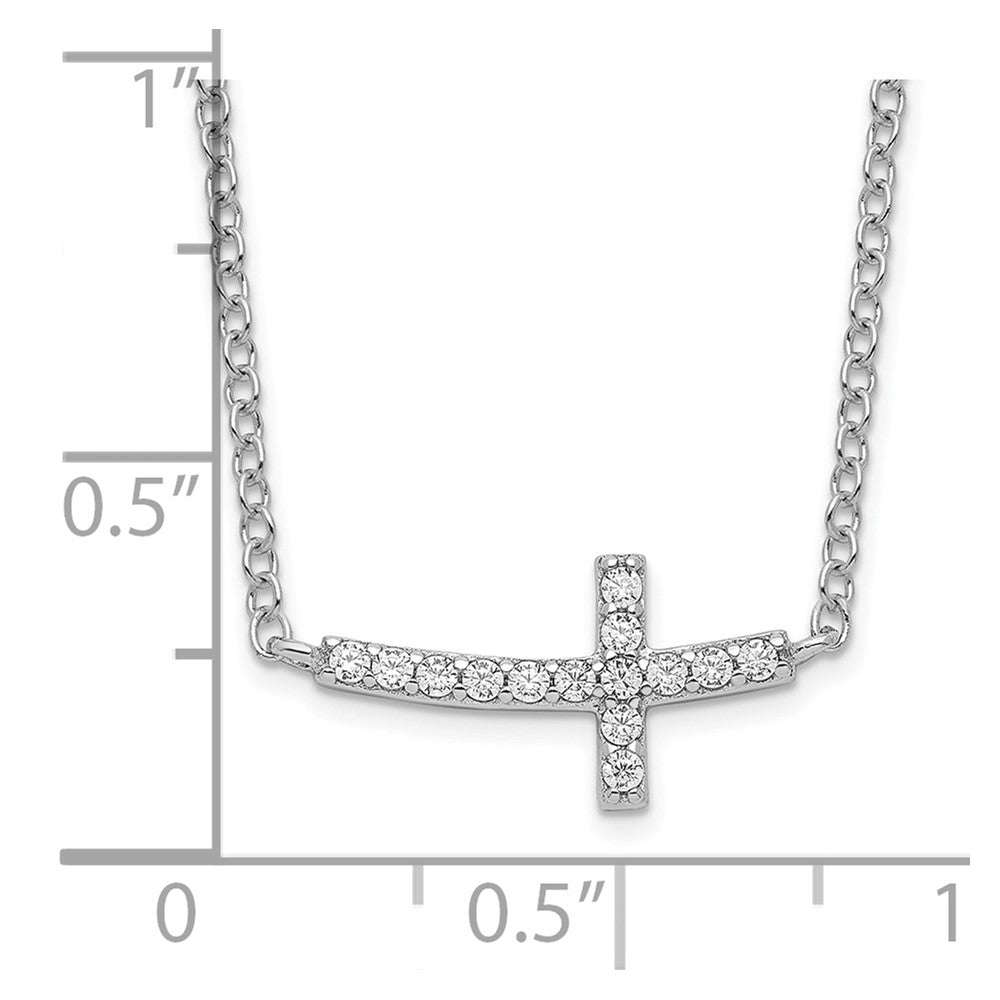 Sterling Silver Rhodium-plated CZ Sideways Cross 16 inch Necklace with 2 inch extension 16 Inches