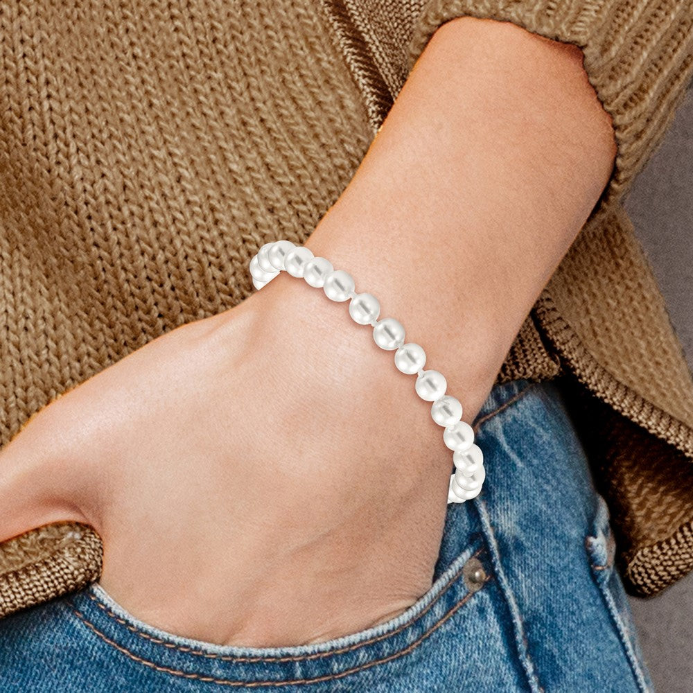 Majestik Sterling Silver Rhodium-plated 7-8mm Imitation Shell Pearl and CZ 8.5 inch Anklet with 2 inch Extender 8.5 inches