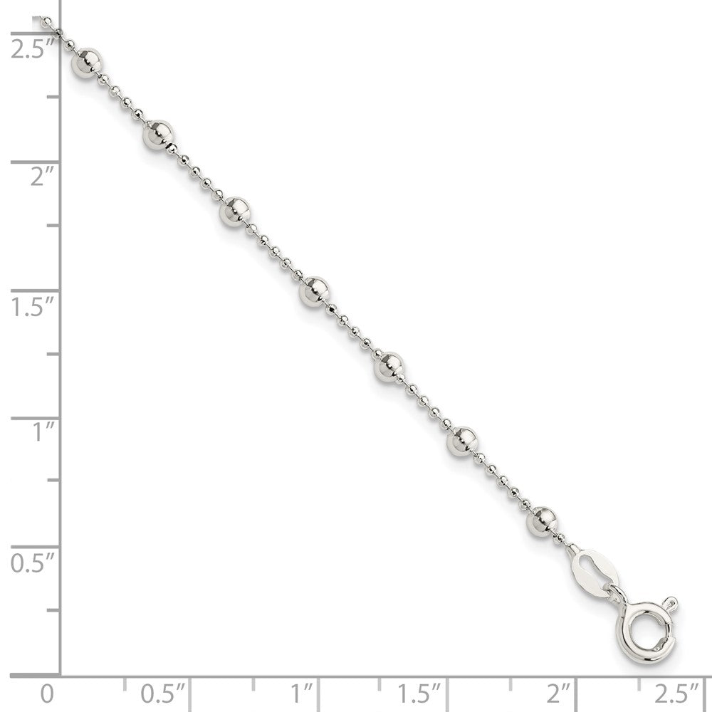 Sterling Silver Polished Beaded 6 Inch with 1 in Ext Bracelet 6 inches