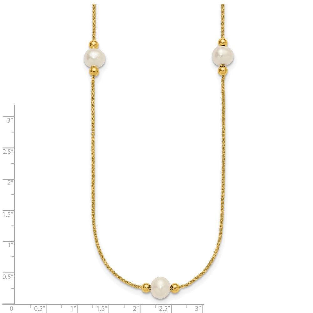 10k Polished 8-9mm Semi-Round White Freshwater Cultured Pearl 3-Station 18 inch Necklace
