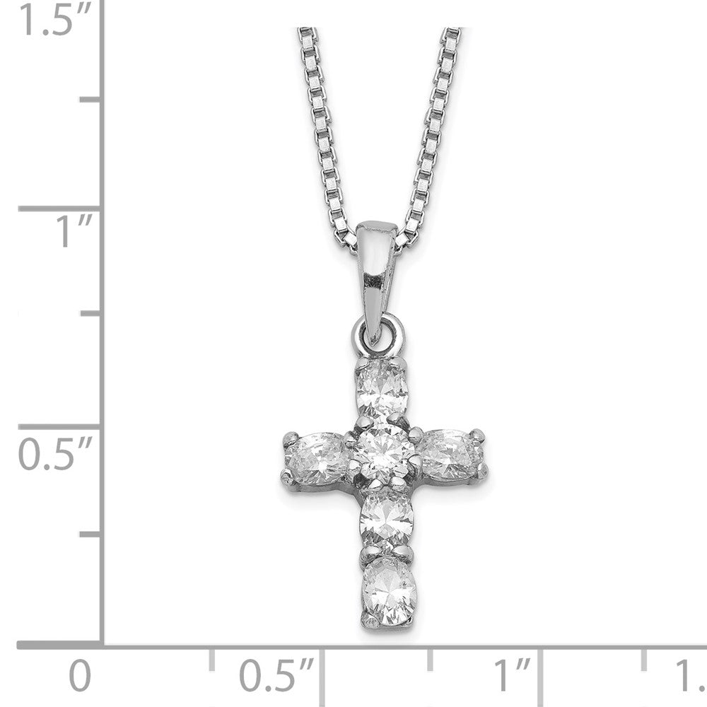 Sterling Silver Rhodium-plated CZ Cross on 16 Box Chain Necklace 16 Inches