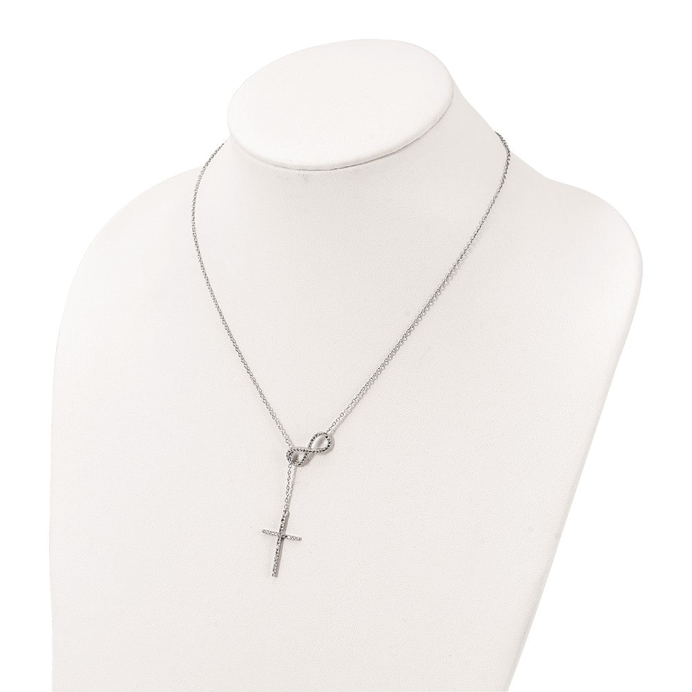 Sterling Silver Polished Rhodium CZ Cross/Infinity Symbol 18in Necklace 18 Inches